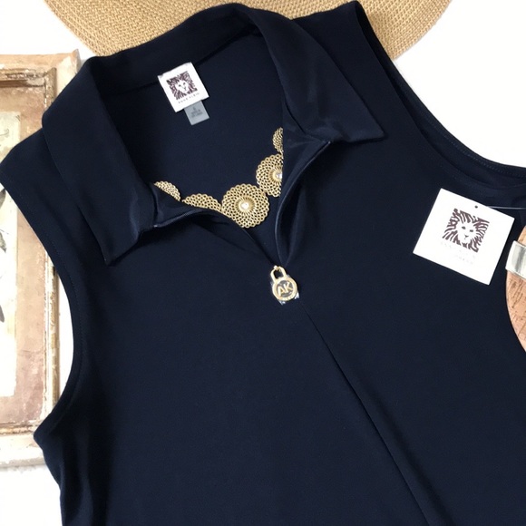 NWT Anne Klein Collared Swing Dress Navy - Picture 6 of 16
